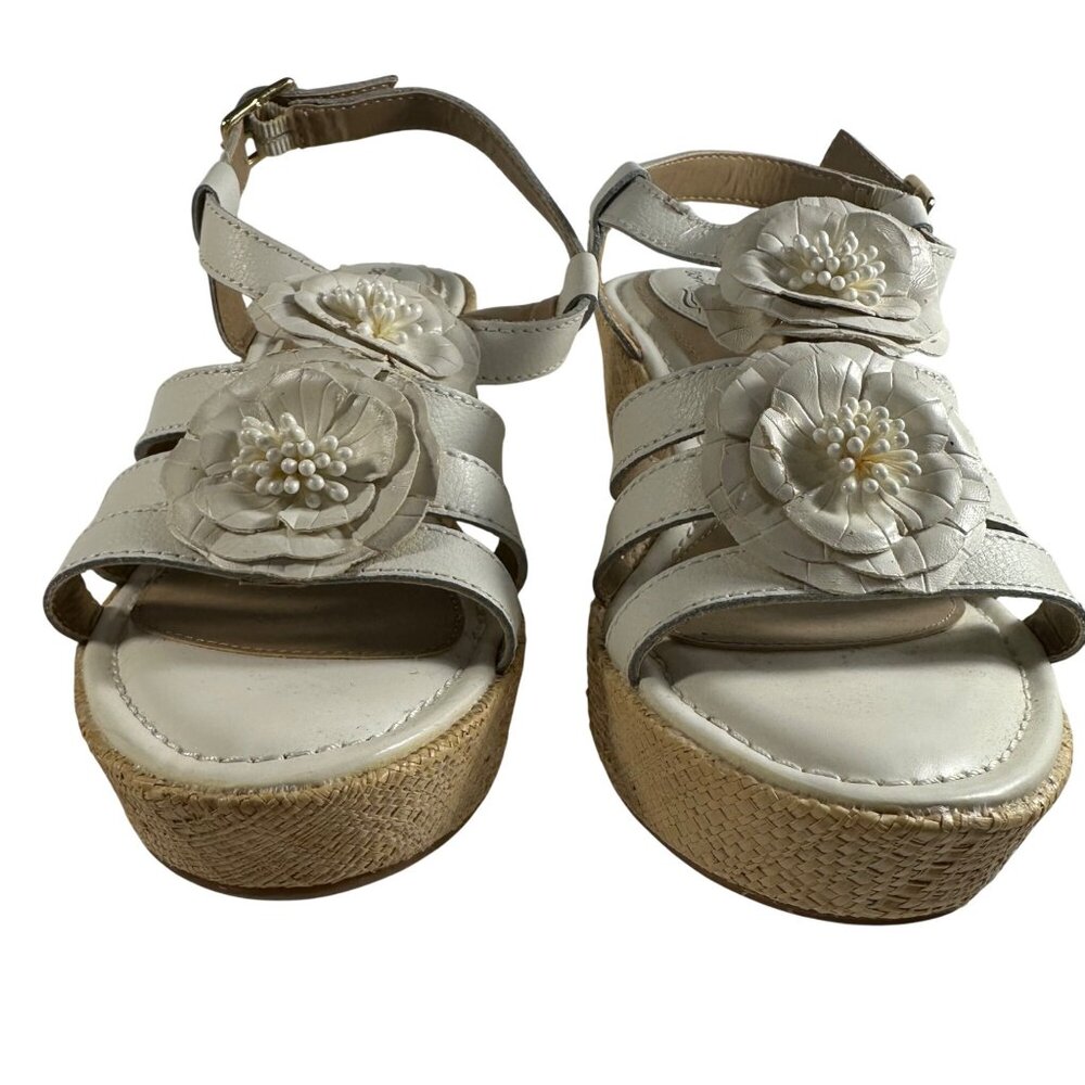 Strictly Comfort Womens 7.5 White Leather Platform Wedge Heels Peep Toe Sandals - Picture 4 of 6